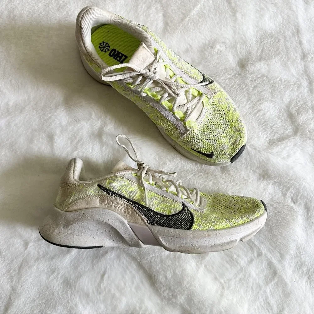 Nike Women's SuperRep Go 3 Flyknit Sneakers Neon Yellow White Size 7